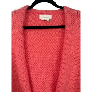 Anthropologie Striped Sleeve Open Front Cardigan Sweater Coral Pink One Size thumbnail 6