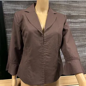 Oscar De La Renta Linen Brown 3 Quarter Bell Sleeve Hook Front Top Jacket Size 8 thumbnail 7