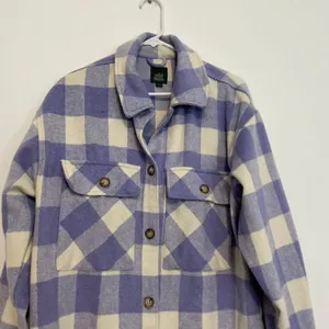 WILD FABLE Lilac Lavender Purple Cream Ivory Plaid Oversized Fit Shacket Jacket thumbnail 4