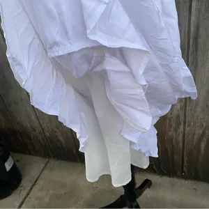 LEANI White Ruffle Smocked Babydoll Lined Tiered Mini Dress Size L thumbnail 7