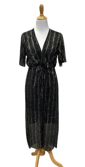 L black gold sparkle faux wrap dress thumbnail 3