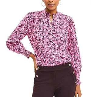 Loft Womens Size Medium Smocked Button Blouse thumbnail 1