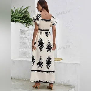 SheIn Clasi holiday & leisure Bohemian print waist drawstring dress thumbnail 2
