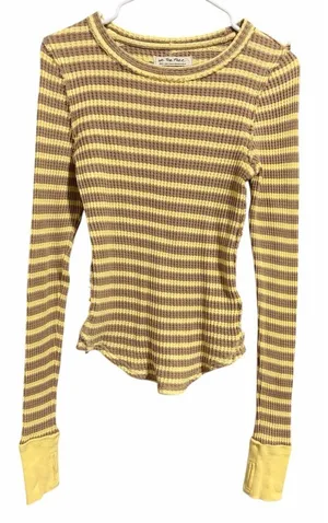 Free People We The Free Pretty Little Thermal Oat Combo-Elise Stripe Women's Size Small‎ thumbnail 1