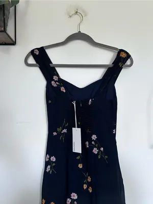 NWT Reformation Navy w/ Floral Print Sweetheart Neckline Midi Dress Size 0 thumbnail 4