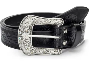 Eohak Western-Belt-for-Women-Cowgirl, PU-Leather with Vintage-Carved-Buckle thumbnail 1