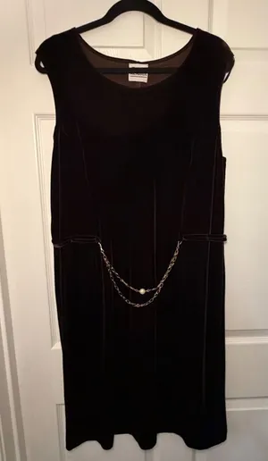 R&M Richards Velvet Shift Dress Brown Large XL Pearl Chain Vintage‎ Cocktail thumbnail 1