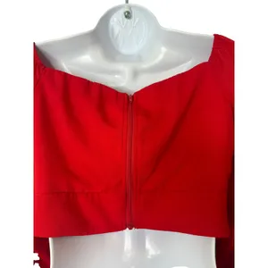 Banjul‎ Red Off Shoulder Long Sleeve Crop Top Bell Sleeve Ruffle Sm Resort Sexy thumbnail 7