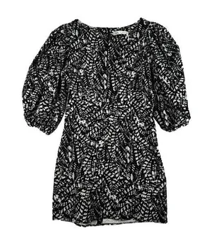Zara Dress Womens Medium Black White Printed Kacy Puff Sleeve Mini Neutral Party thumbnail 2