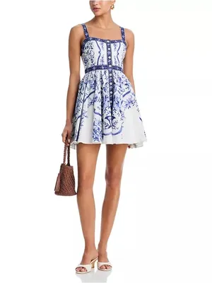 Farm Rio Porcelain Garden Mini Dress Large thumbnail 4