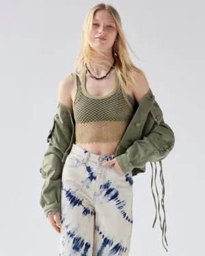 Urban Outfitters Army Olive Green BDG Samarria Laced Fringe Denim Trucker Jacket thumbnail 4