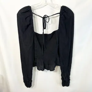 Free People Medium Top Chloe Long Sleeve‎ Smocked Black Regency Romantic 1296 thumbnail 9