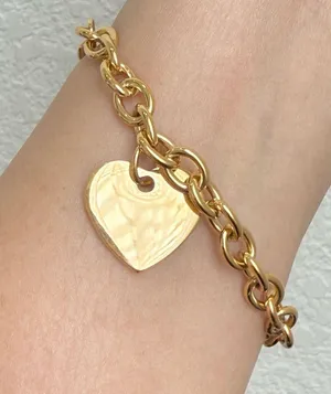 EDFORCE Gold Stainless Steel Heart Charm Link Bracelet 19g. thumbnail 9