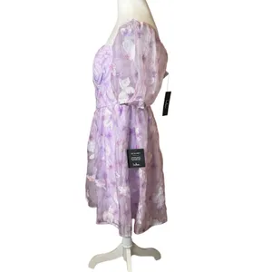NWT Lulus Darling Behavior Lavender Floral Burnout Puff Sleeve Mini Dress XL‎ thumbnail 7