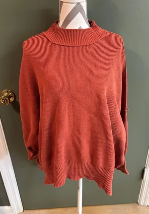 Zenana Outfitters Rust Turtleneck Ribbed Pullover thumbnail 1