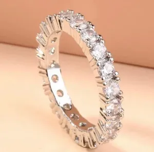 Beautiful Rhinestone Tennis Ring Silver Size 7.75 thumbnail 3