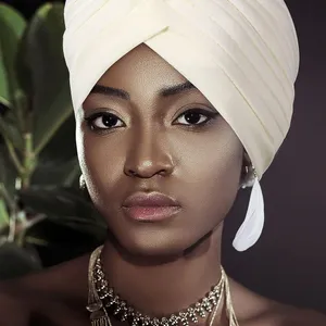 Pleated Hat Headband Wrap Cream White thumbnail 1
