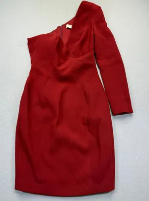 House of CB Caprice Red One Shoulder Long Sleeve Mini Dress SB5802 Womens Size S thumbnail 1