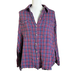 Free People Oversized Bohemian Grunge Fall Cardiff Plaid Swing Top Shirt Medium thumbnail 11