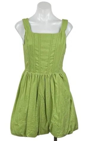 Sincerely Jules Green Linen Pleated Corset Mini Bubble Tank Flare A-Line Dress M thumbnail 1