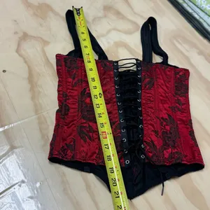 Y2K‎ Vintage Victoria’s Secret Lace Up Floral Corset Top Black Red Medium thumbnail 11