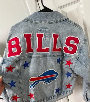 Abercrombie & Fitch Oversized Denim Buffalo Bills Patch Jacket 🦬 thumbnail 5