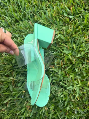 Schutz Victorie Transparent Block Heel Sandals Green 9B $138 thumbnail 4