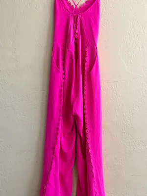 Sugarlips Hot Pink Lace-Trim Jumpsuit thumbnail 4