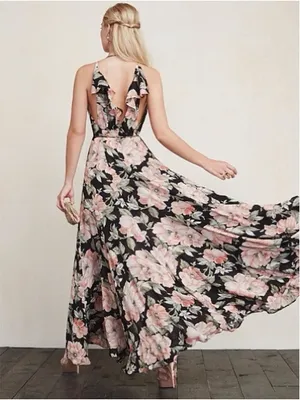 Reformation • Arianna Dress maxi wrap gown De Marie dark floral thumbnail 14