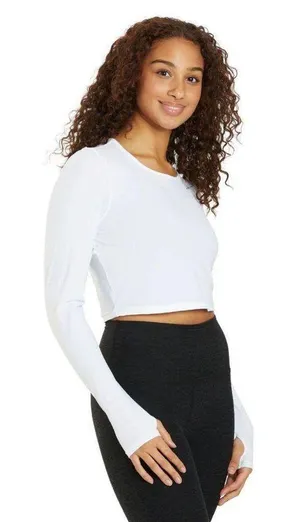NWT Beyond Yoga Performance Knit Resilient Cropped LS - Lunar White - XS thumbnail 3
