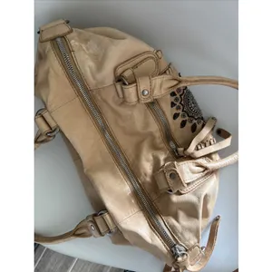 Lockheart Beige Leather Beaded Shoulder Bag Lockheart Handbag Stained thumbnail 14