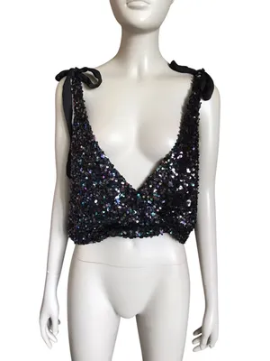 Free People Black Sequin Crop Top thumbnail 2