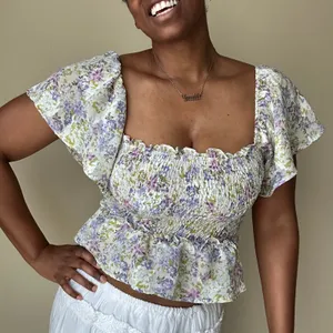 Astr the Label Purple Floral Flutter Sleeve Top Size XS thumbnail 2