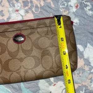 Coach Peyton Signature Go-Go Wristlet Wallet in Khaki and Red thumbnail 11
