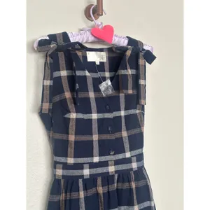 Revolve J.O.A. Tie Shoulder Plaid Mini Dress Navy Blue Preppy casual retail $95 thumbnail 4