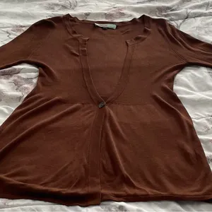 On Sunset Los Angeles silk blend brown balloon sleeves cardigan, size M cottage thumbnail 9