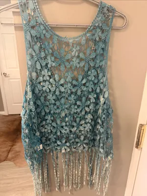 India boutique Boho Crochet floral Fringe Tank Top – Perfect Festival Style OS thumbnail 6