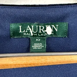 Lauren Ralph Lauren 10 Navy Blue Crushed Velvet Ruched‎ Bell Sleeve Dress Formal thumbnail 5