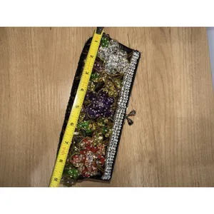 Small Satin Clutch Stitched And Beaded NWOT Floral Double Strap Handle T thumbnail 5