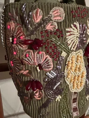 From India to You Beaded Botanical Corduroy Bucket Bag thumbnail 3