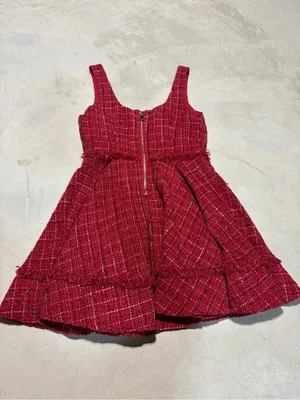 Altar’d state NWT Red Tweed Fit-and-Flare Dress burgundy small MSRP$82 thumbnail 9