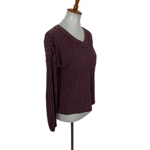 Altar'd State‎ Ribbed Knit V Neck Long Sleeve Pullover Sweater Purple Small thumbnail 2