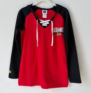 NHL Chicago Blackhawks Lace Up Hooded Top Red Size Small Sporty thumbnail 1