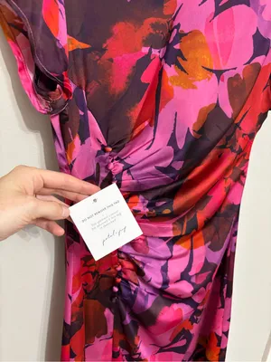 NEW Petal + Pup Lisbeth Cap Sleeve Satin Midi Dress in Magenta Floral - Size S thumbnail 5