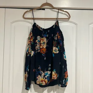 Anthropologie Maeve Tallie Open-Shoulder Silk Top women’s large‎ floral thumbnail 2