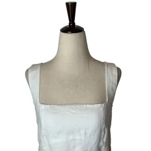 Quince European Linen Fit And Flare Midi Dress Women Small White Square Neck thumbnail 4