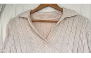 Aritzia Sunday Best Pink Cable Knit Collared Cropped Sweater Prep Merino Wool thumbnail 2