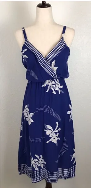 Vintage 70’s‎ Young Edwardian spaghetti strap surplus Hawaiian print sundress S* thumbnail 1
