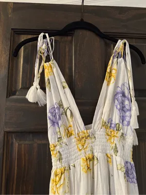 Forever 21 White Maxi Dress with Yellow & Lilac Floral Print thumbnail 2