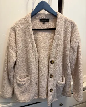 Miss Love Cozy Sherpa Button-Front Jacket in Light Beige Size S thumbnail 1